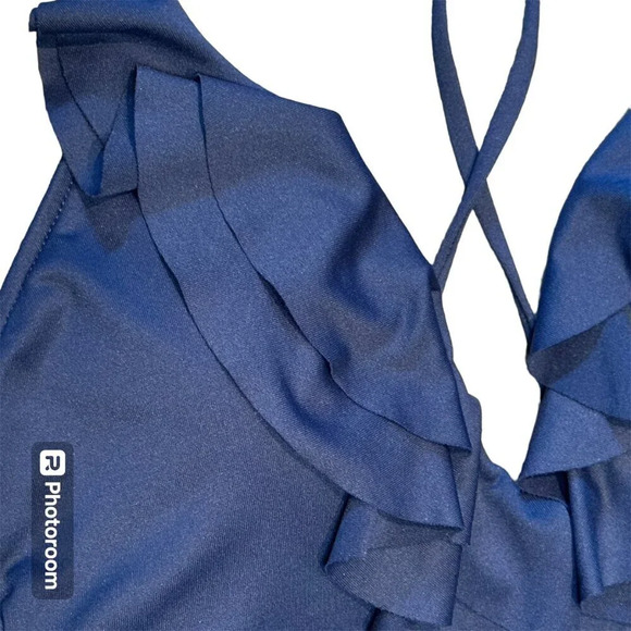 Polo Ralph Lauren Swimsuit Size Large Navy Blue One Piece Scoop Back Ruffle Pony - Picture 6 of 16